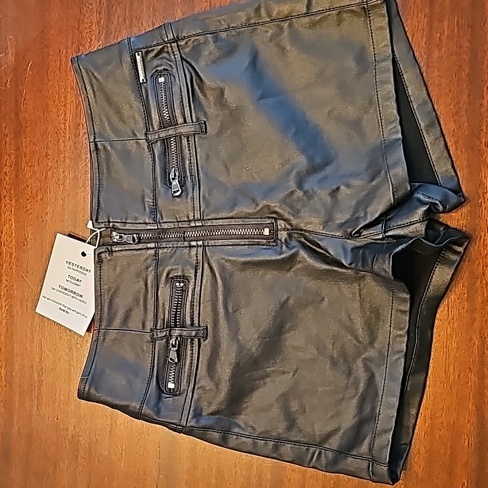 Brand new faux leather shorts with tags, Ramisu brand, never worn size small